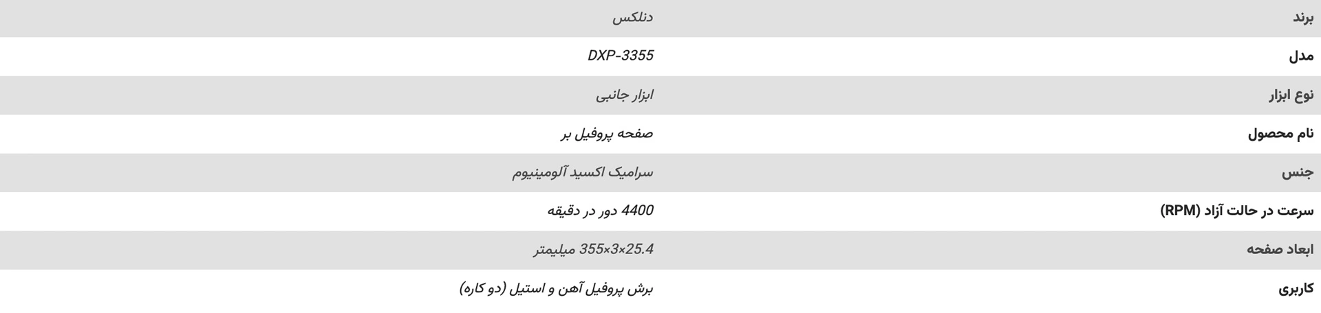 مشخصات-صفحه-برش-پروفیل-دنلکس-مدل-DXP-3355