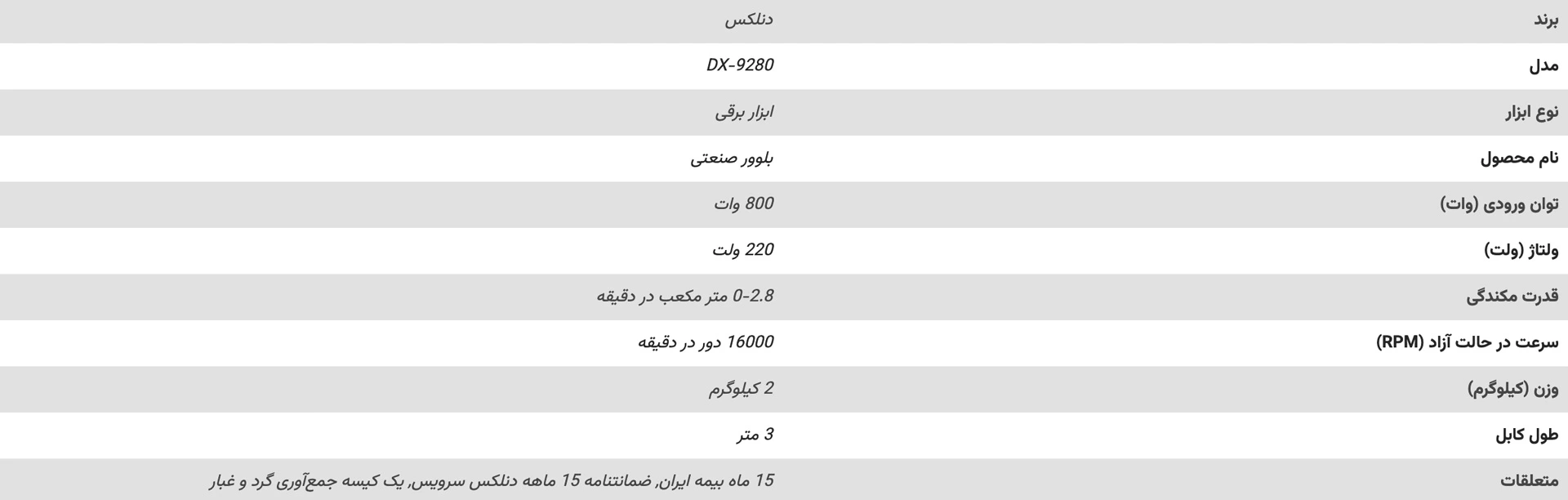 مشخصات-فنی-بلوور-برقی-دنلکس-مدل-DX-9280